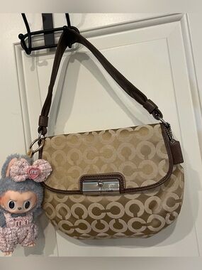 Mini Coach Kristin Op Art C signature canvas tan and brown shoulder bag